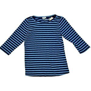 New NZT Nic + Zoe Navy Blue Striped Knit Stretchy Top Womens Size Medium Blouse